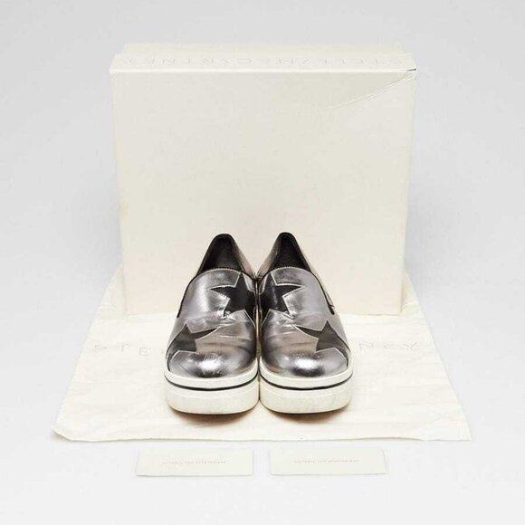 Stella McCartney Silver Faux Leather Star Platform Sneakers Size 5.5/36 - Picture 5 of 5